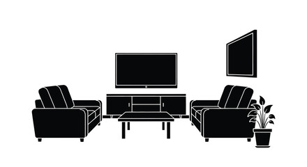 Fototapeta premium Minimalist living room with furniture and a mounted television silhouette