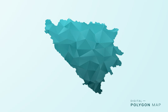 Bosnia and Herzegovina Map - Polygon style vector illustration in teal blue-green low poly geometric design, modern minimal silhouette.