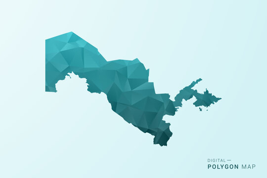 Uzbekistan Map - Polygon style vector illustration in teal blue-green low poly geometric design, modern minimal silhouette.