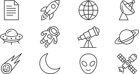 Black and white line of space and symbols line space rocket spaceship astronaut © Sumi