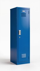 metal locker cabinet with multiple doors isolated on white background, industrial storage furniture used in schools, offices and locker rooms.
