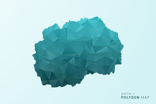 Macedonia Map - Polygon style vector illustration in teal blue-green low poly geometric design, modern minimal silhouette.