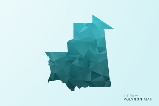 Mauritania Map - Polygon style vector illustration in teal blue-green low poly geometric design, modern minimal silhouette.