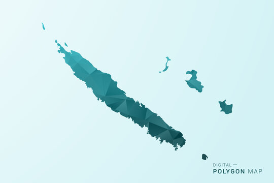 New Caledonia Map - Polygon style vector illustration in teal blue-green low poly geometric design, modern minimal silhouette.