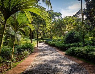 Obraz premium pathway in a botanical garden jardim botanico zona sul rio de janeiro brazil