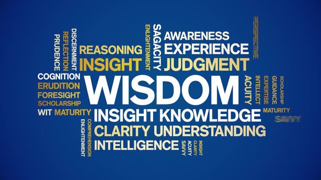 Wisdom animated word cloud-text design animation tag kinetic typography seamless loop.