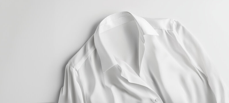 Crisp white dress shirt on white surface with soft shadows
