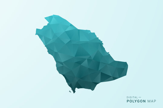 Saudi Arabia Map - Polygon style vector illustration in teal blue-green low poly geometric design, modern minimal silhouette.
