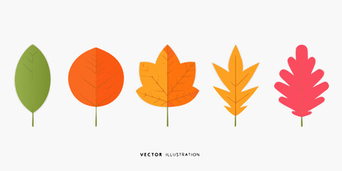 Obraz premium A row of colorful stylized autumn leaves in a flat design