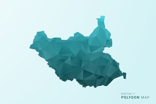 South Sudan Map - Polygon style vector illustration in teal blue-green low poly geometric design, modern minimal silhouette.