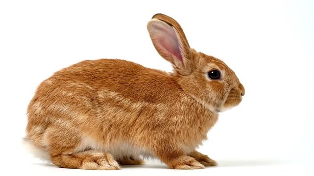 Brown rabbit on white background.