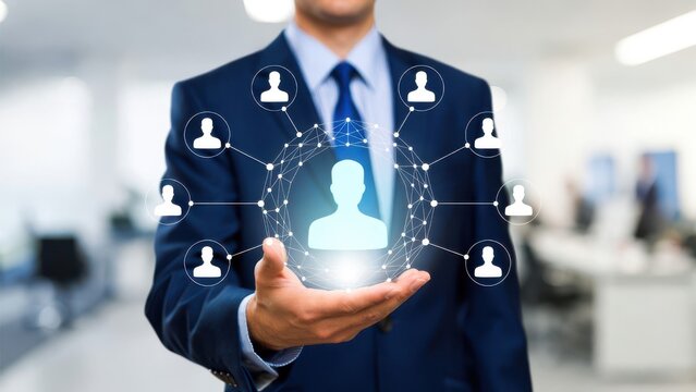 Professional utilizing digital network and team collaboration technology