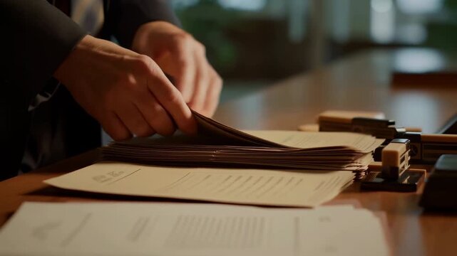 Meticulous Review And Stamping Of Documents During Confidential Contract Finalization In Office
