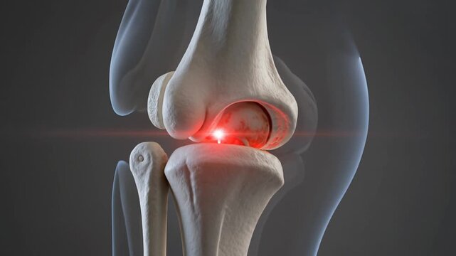 Human Knee Joint with Red Inflammation and Bone Structure