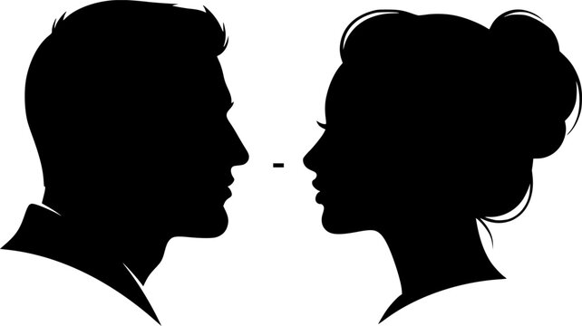 Vector silhouette cameo man and woman portrait in profile
