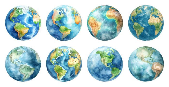 PNG Watercolor globes showcasing Earth on transparent background