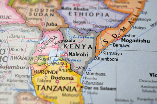 Blurred World Map Highlighting Kenya Travel, Geography, and Global Location Concept