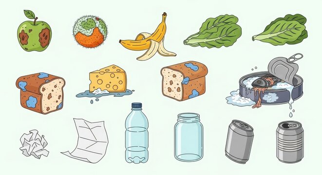 Spoiled Food and Waste Illustration for Environmental Awareness.