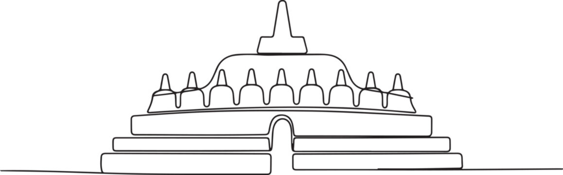 Candi borobudur temple in Java island Indonesia. one line art icon drawing vector