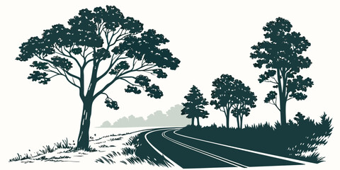 Fototapeta premium A group of trees on the side of a road Vector