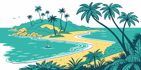 A tropical island with palm trees and a sandy beach Vector ©  MST RABEYA  BEGUM