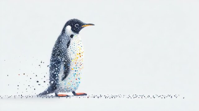 多色の点で立つペンギン