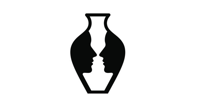 Optical illusion featuring faces and a vase in black and white