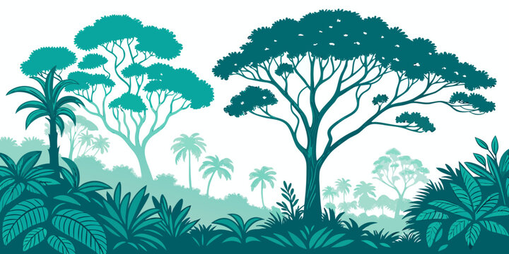 A group of trees and bushes in a jungle Vector