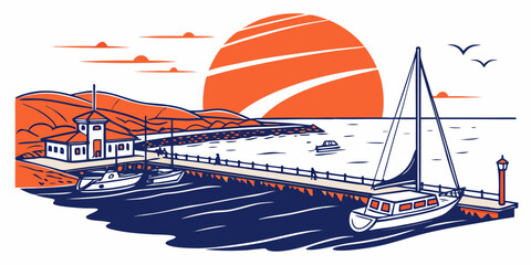 A large ship sails in front of a sunset Vector ©  MST RABEYA  BEGUM