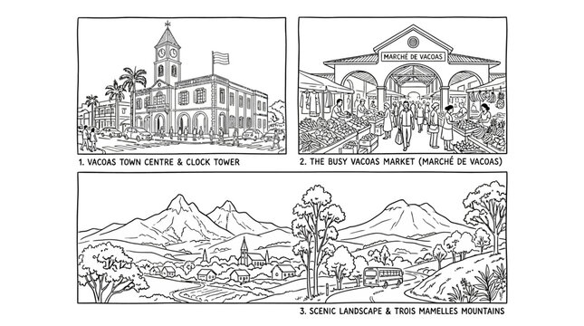 Black and White Sketches of Mauritian Landmarks