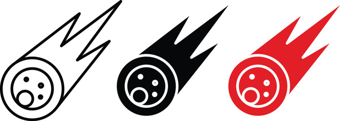 Three stylized comets or rockets in black white and red © Sumi