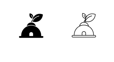 Plant sprout growing from dome icon symbolizing sustainable agriculture and growth © MdDelowar