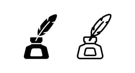 Classic inkwell and feather quill pen icon for literature and writing © MdDelowar