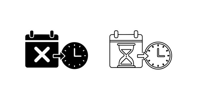 Calendar and clock icon set representing rescheduling and time management