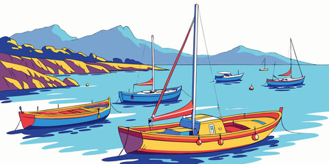 A colorful sailboat floats on calm waters near shore Vector ©  MST RABEYA  BEGUM