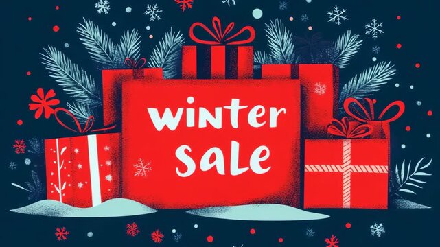 selective focus winter sale animation colorful discount promo video