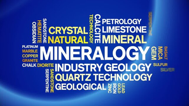 Mineralogy animated word cloud-text design animation tag kinetic typography seamless loop.