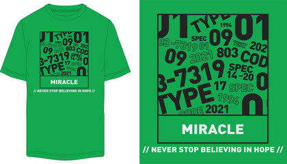 Green t-shirt design with inspirational typography and 'MIRACLE' text © md