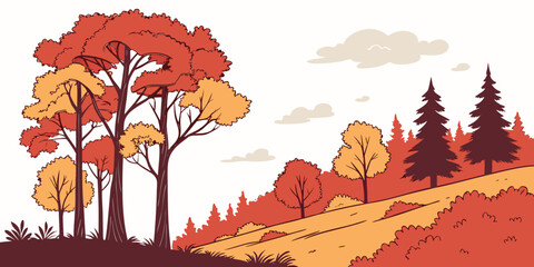 A hillside with trees and bushes in autumn colors Vector ©  MST RABEYA  BEGUM