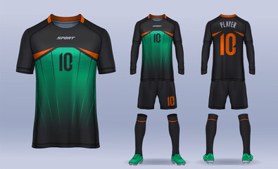 Naklejka premium t-shirt sport design template, Soccer jersey mockup for football club. uniform front and back view. 