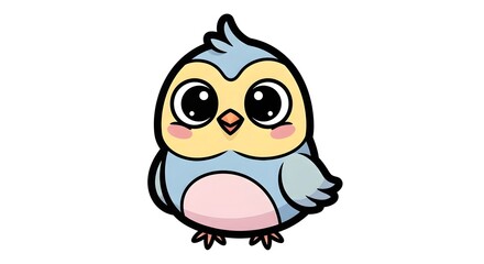 Obraz premium Cute Cartoon Bird Character with Big Eyes, Kawaii Style, Vector Illustration
