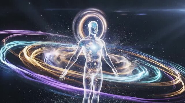 Human Aura Energy Field Expanding in Cosmic Space