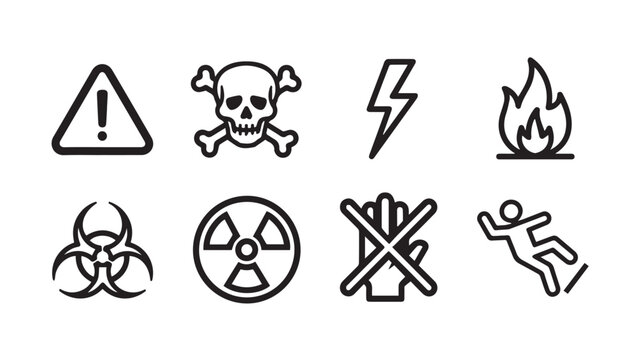Set of hazard warning symbols and icons for safety and danger signs