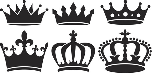 Crown silhouette vector icon set with royal tiara and king queen symbols for luxury branding © MdMajnur