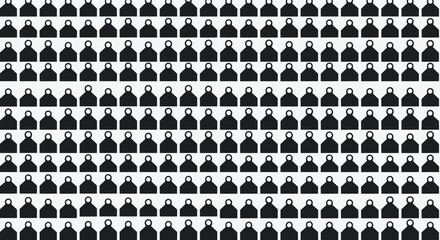 Pattern of black person silhouettes arranged in neat rows on a light gray background representing crowd or human resources.