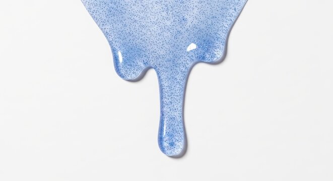 Bright Blue Gel with Glitter Dripping on White Background