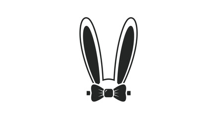 Simple black silhouette of long rabbit ears wearing a bow tie for festive easter celebrations or formal bunny theme design.