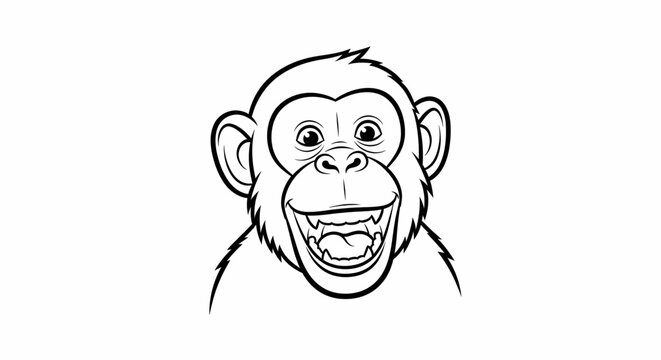 Close-up cartoon illustration of a happy, grinning chimpanzee face, perfect for playful and engaging designs