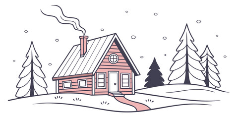 A pink house with a snow covered roof and trees Vector ©  MST RABEYA  BEGUM