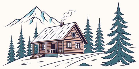 A brown house with a snow covered roof and pine trees Vector ©  MST RABEYA  BEGUM
